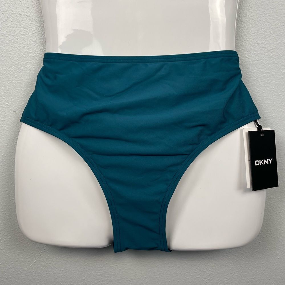 NWT DKNY High Waisted Teal Blue Bikini Bottoms Size M